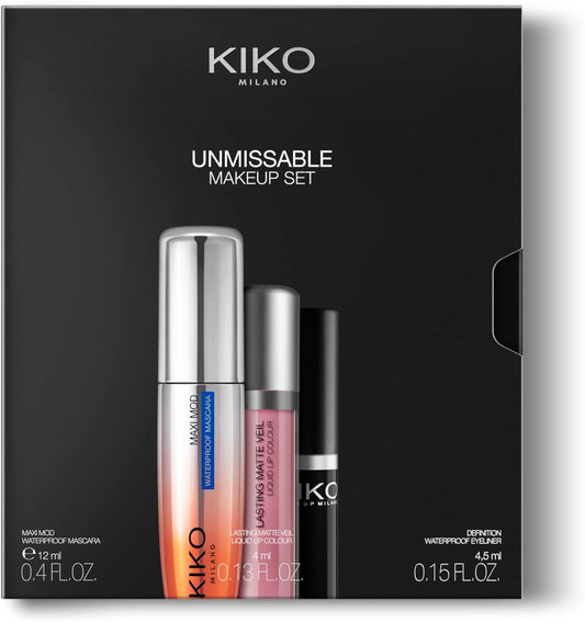 KIKO Milano Unmissable Makeup Set, Make-Up Kit With A Mascara, Waterproof Eyeliner And A Liquid Matte Lipstick